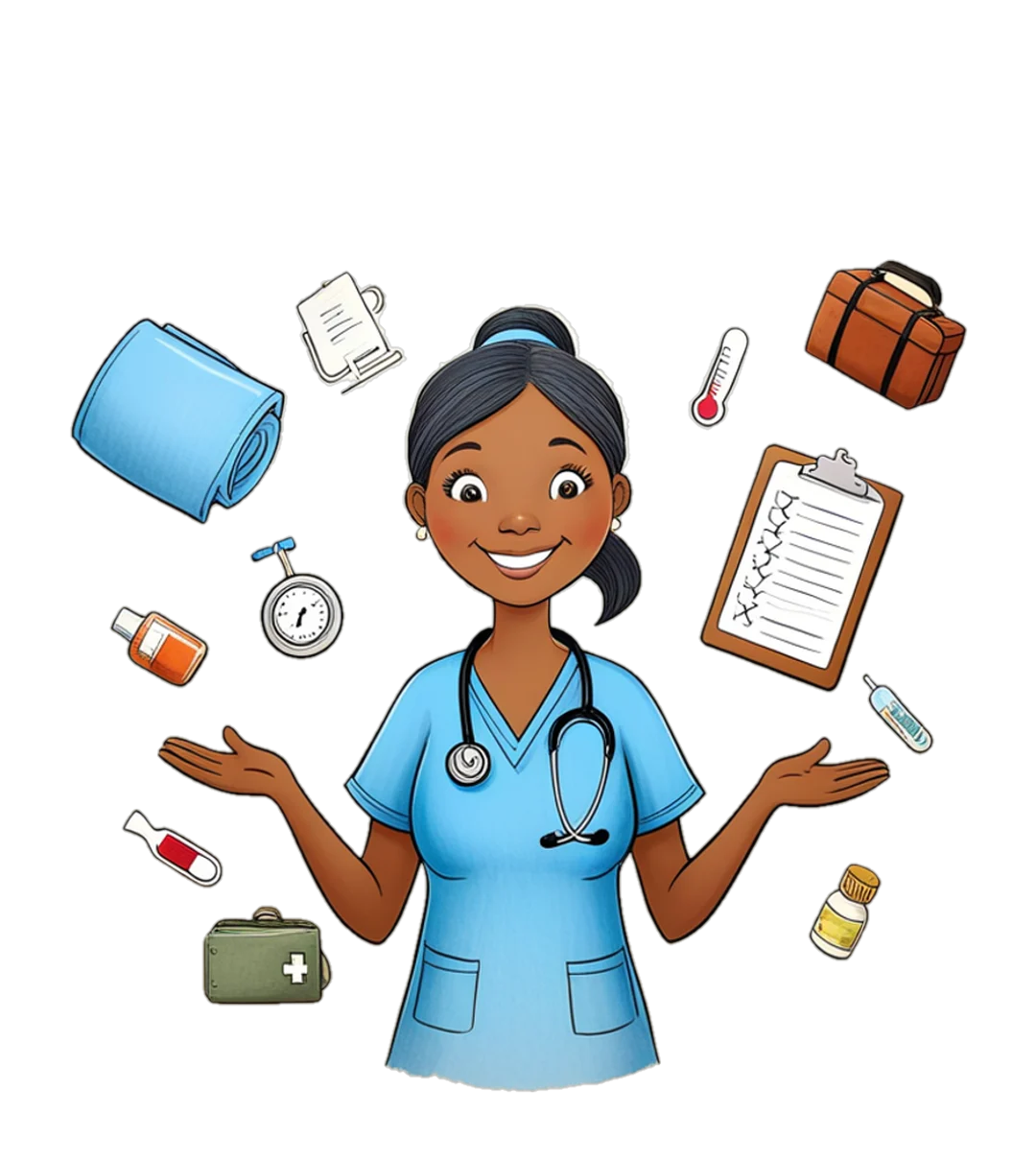 Illustration of a friendly ACAC nurse with her clinical tools